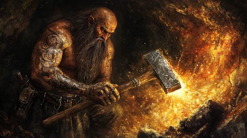 Fantasy Dwarf with Hammer Artwork