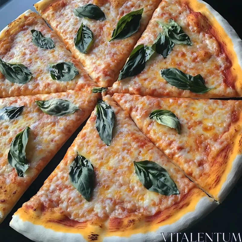 Golden Cheese Pizza with Basil Toppings