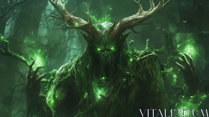 AI ART Mystical Forest Guardian with Green Eyes