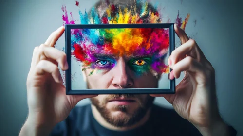Man with Colorful Explosion Portrait