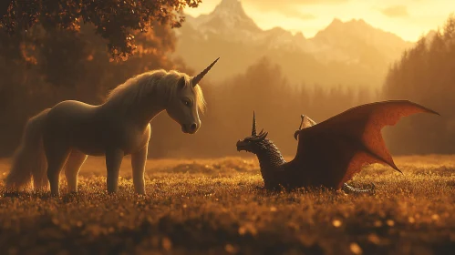 Mythical Meeting: Unicorn and Dragon