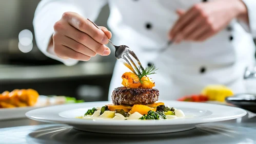 Culinary Masterpiece: Chef's Artful Plating of Gourmet Meal
