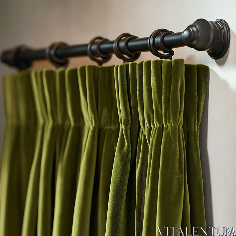 Green Velvet Drapery with Dark Metal Rod