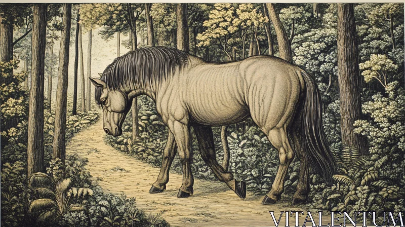 Solitary Horse in Woodland Scene