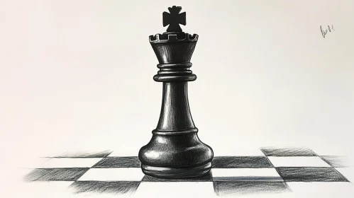 Chess King on Checkered Surface