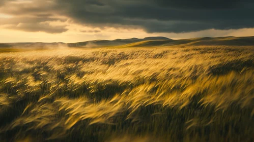 Wheat Field at Golden Hour Before Storm