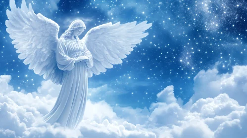 Winged Angel Among Clouds