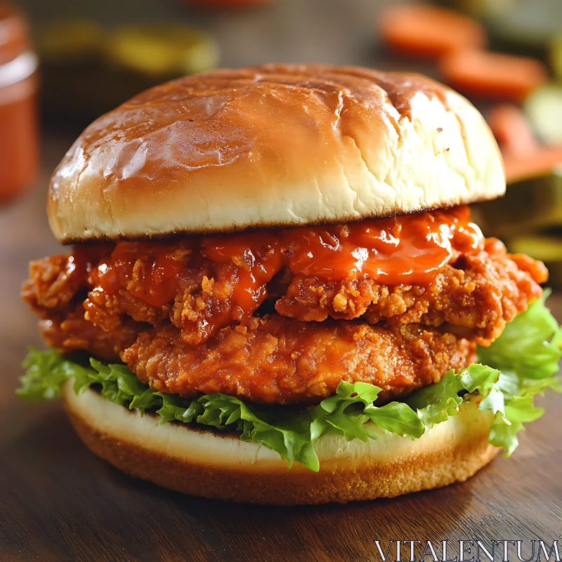 Crispy Chicken Sandwich on Wooden Table