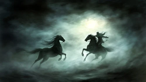 Horses in Fog