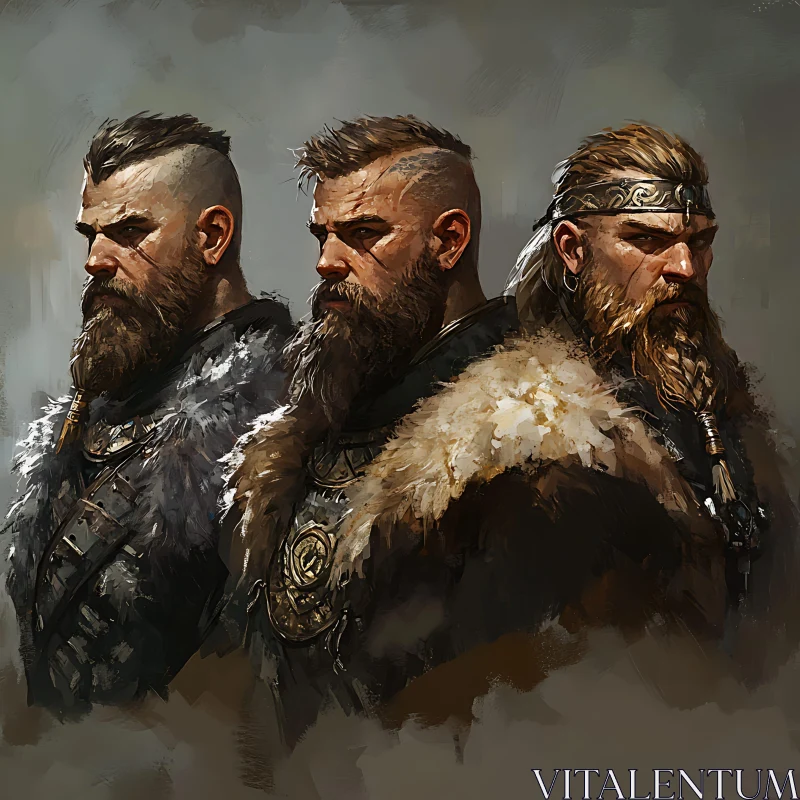 Stoic Viking Warriors in Painterly Style