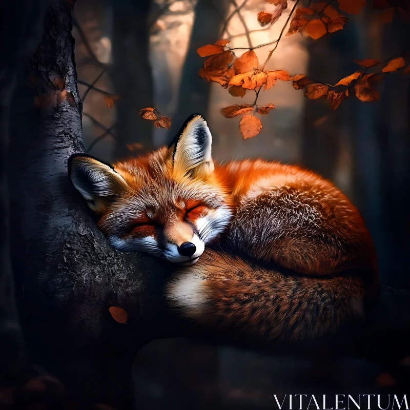Fox Napping on Tree Branch