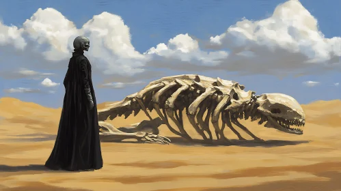Arid Vista: Skeleton and Cloaked Figure