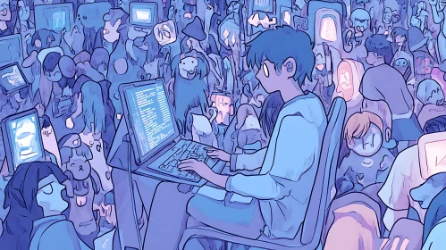 Programmer in Digital Blue Hues