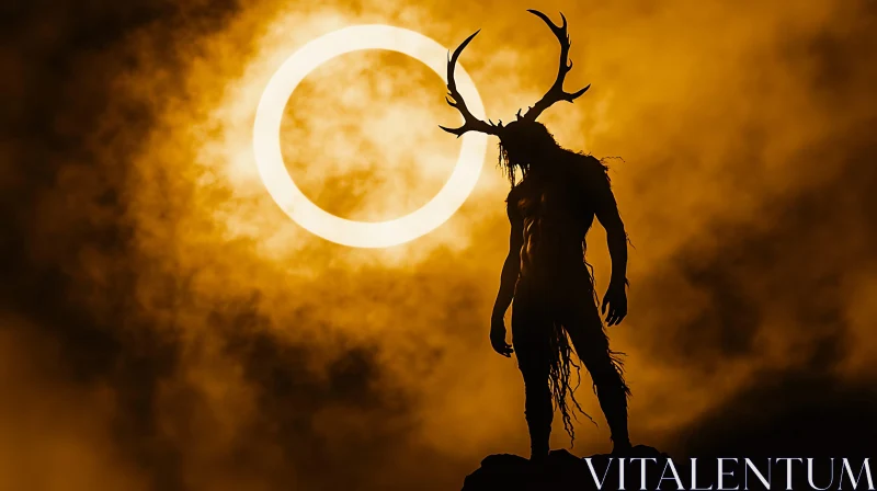 Silhouette of a Man with Antlers