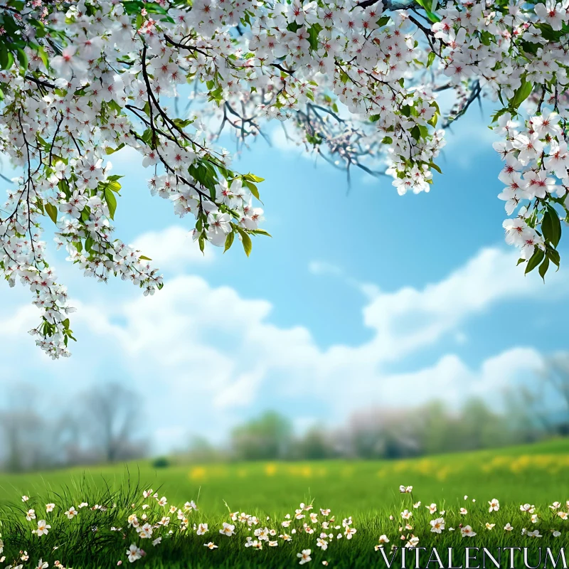 Floral Canopy Over Green Field