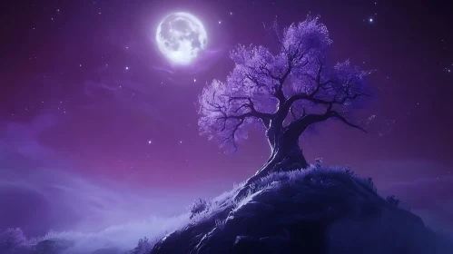 Moonlit Tree on a Purple Night