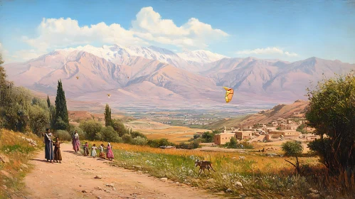 Idyllic Mountain Landscape with Family