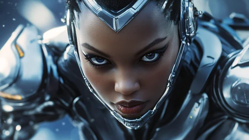 Cyborg Portrait with Intricate Metallic Armor