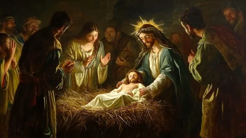 Birth of Jesus: Oil Painting
