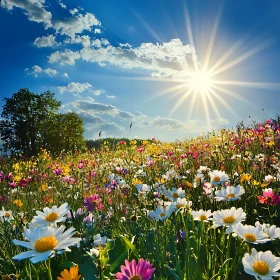 Sunlit Wildflower Field Landscape