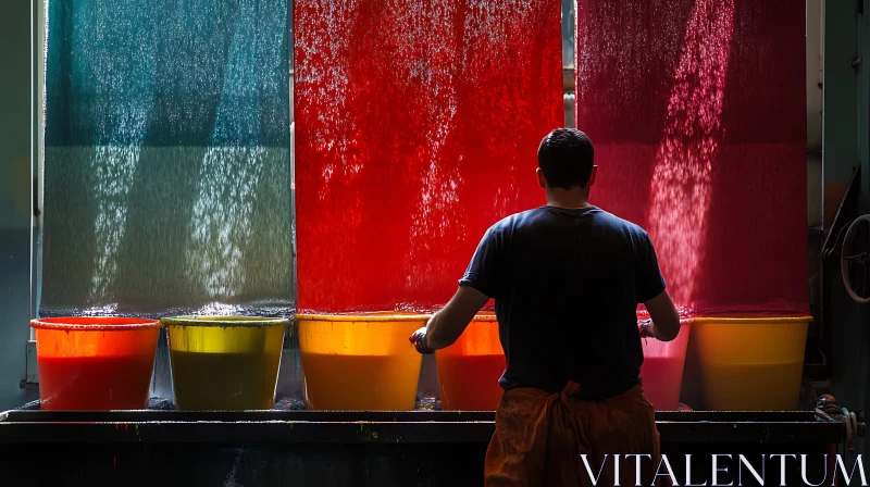 Man Dyeing Colorful Fabrics