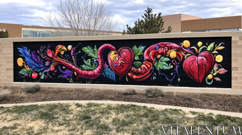 Colorful Heart Art on Outdoor Wall AI Image