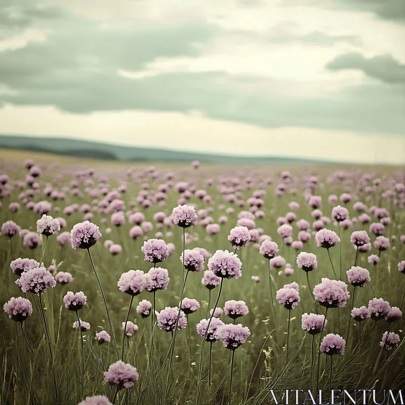 Field of Globe Flowers Under Cloudy Sky
