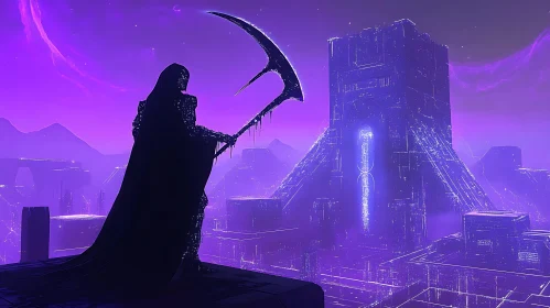 Neon Reaper: Futuristic Silhouette