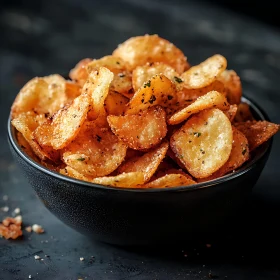 Seasoned Potato Chips in Dark Bowl