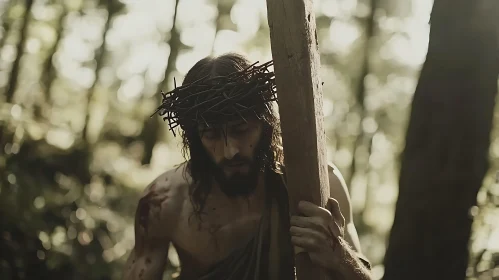 Religious Man with Cross in Nature