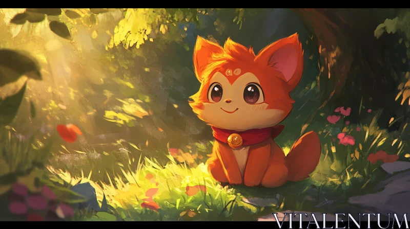 Cartoon Fox Portrait in the Woods