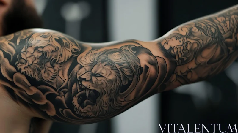 Intricate Lion Arm Sleeve Tattoo