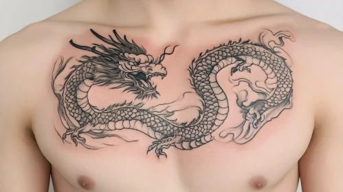 Intricate Black Ink Dragon Tattoo