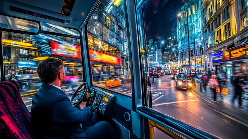 City at Night from Bus Window