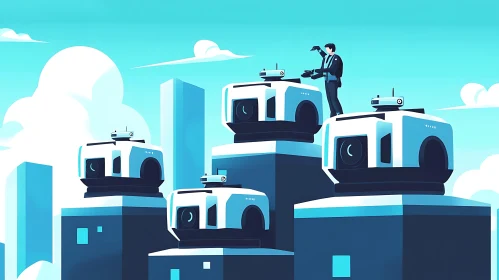 Man and Robots in Modern City