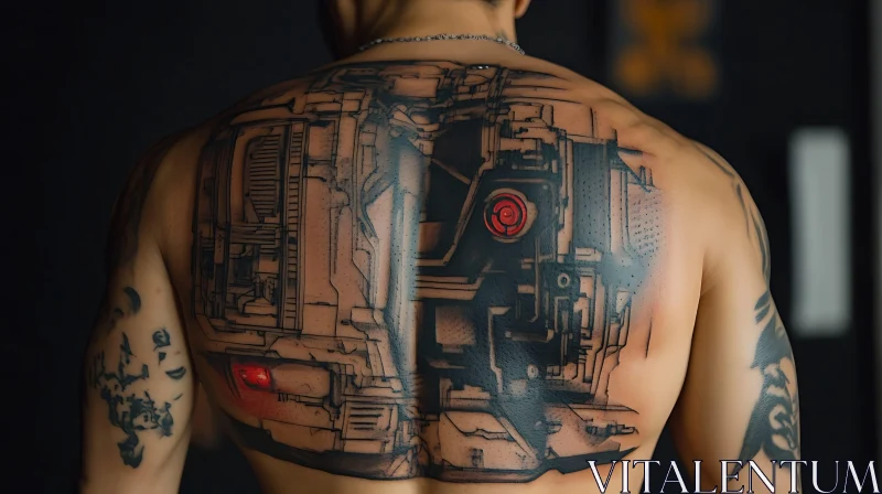 AI ART Detailed Mechanical Tattoo on Back