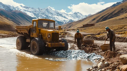 Industrial Truck in Mountain River Scene
