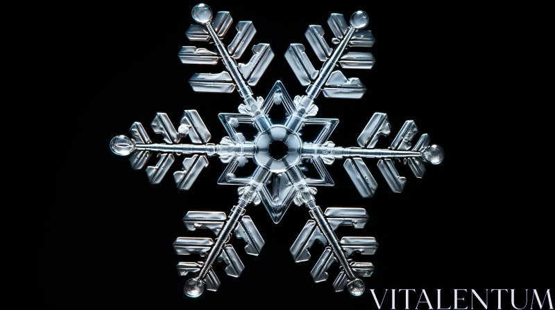 Elegant Glass Snowflake on Black Background - Nature Wonders AI Image