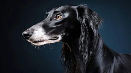 Elegant Long-Haired Black Dog Portrait - Digitally Enhanced