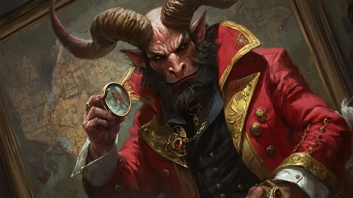 Horned Character Inspecting Map Detail