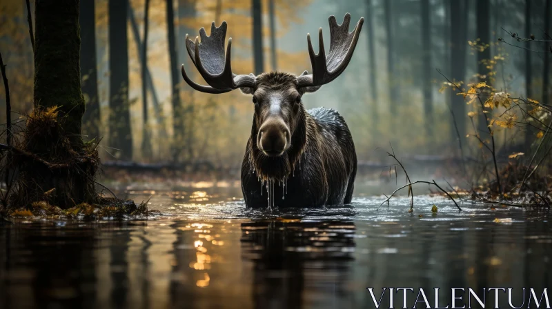 Moose in Forest Creek - A Testament to Wildlife and Environmental Awareness AI Image