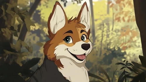 Cartoon Fox Portrait in Woodland