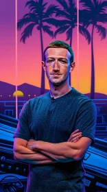 Mark Zuckerberg with Sunset and Palm Trees