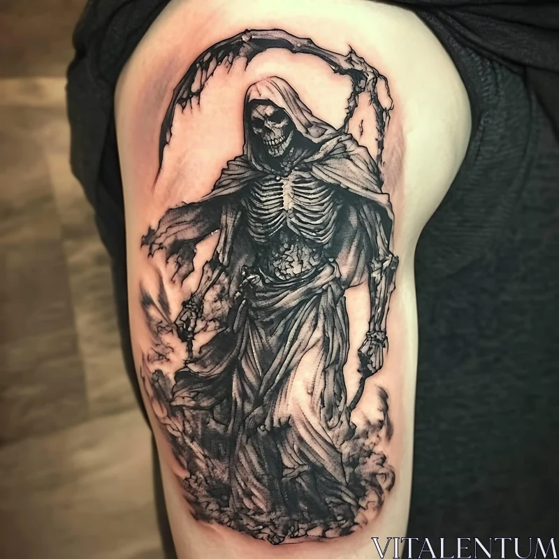 Eerie Grim Reaper Skeleton Tattoo AI Image