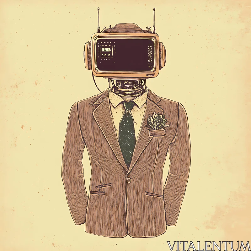 AI ART Retro Robot Head TV Set