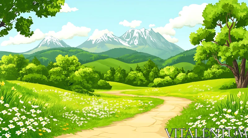 AI ART Scenic Mountain View with Winding Path