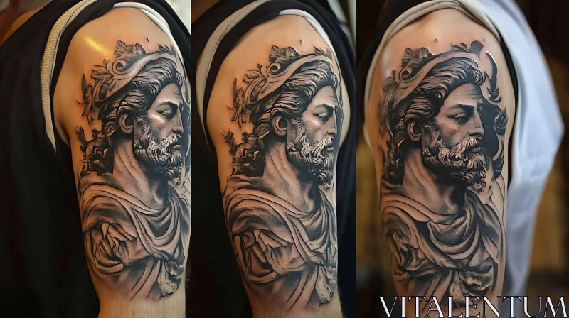 Realistic Classical Bust Tattoo on Arm AI Image