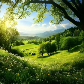 Sunlit Green Meadow View