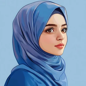 Cartoon Style Woman with Blue Headscarf