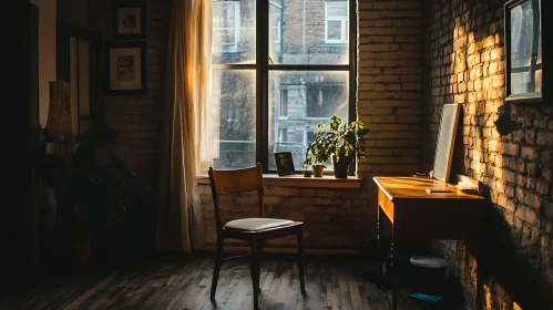 Sunlit Interior with Wooden Accents
